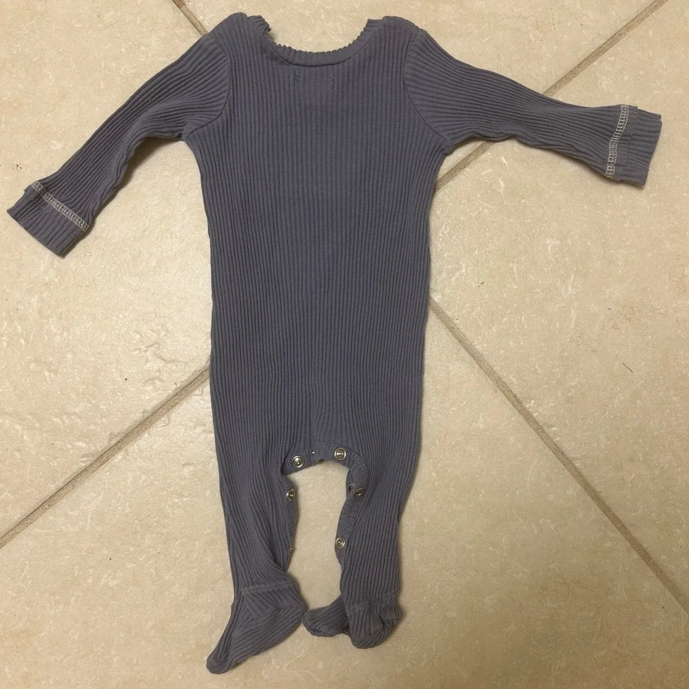 Mud Pie 0-3M Gray Pumpkin Home Grown‎ Ribbed Footed One Piece Romper Outfit fall